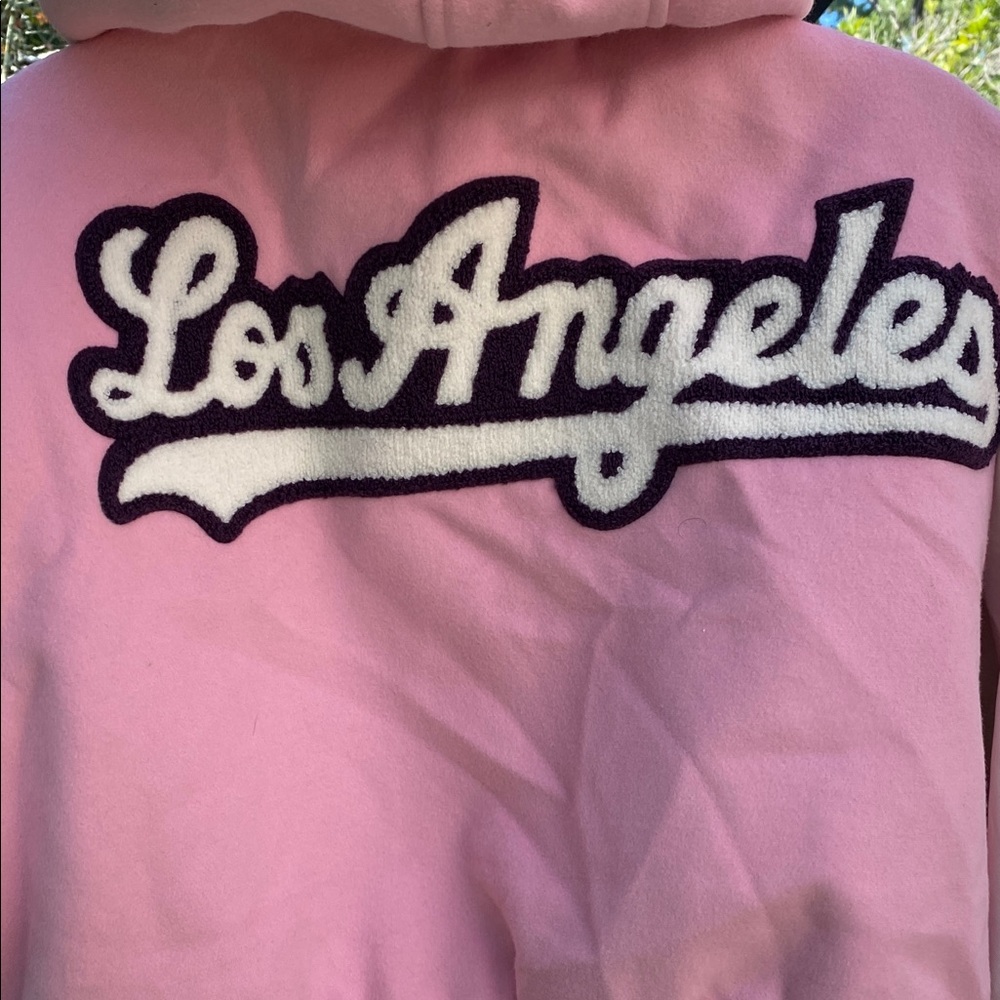 Varsity Crop Pink and White Los Angeles Hoodie Jacket Plus Size 3X - Picture 3 of 9